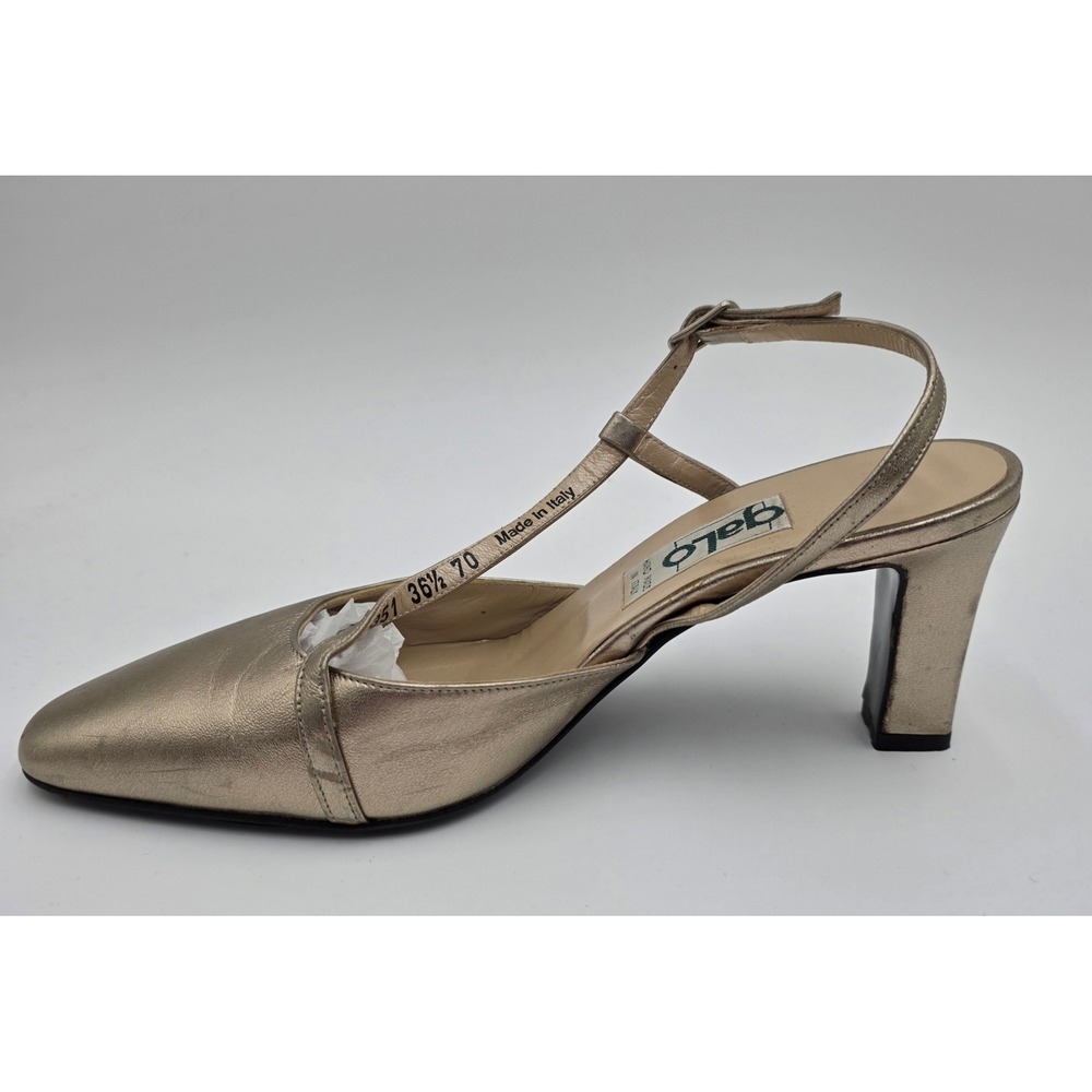 Galo Italy Metallic Champagne Gold Leather Slingback Block Heels Sz 36.5, 6.5 US - Picture 4 of 11